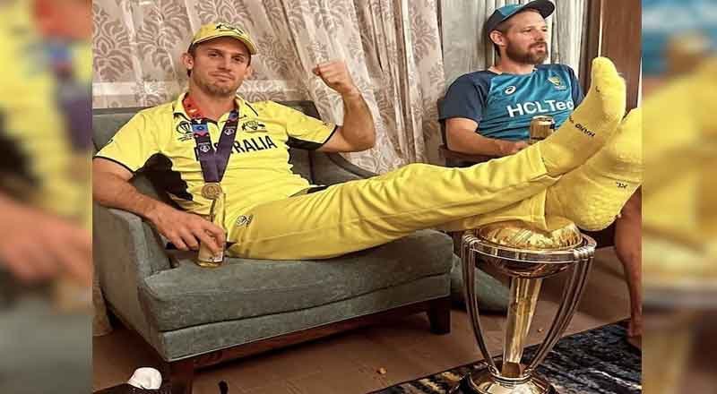 Viral Photo Shows Mitchell Marsh Resting His Legs on World Cup Trophy, evoked strong reaction on social media